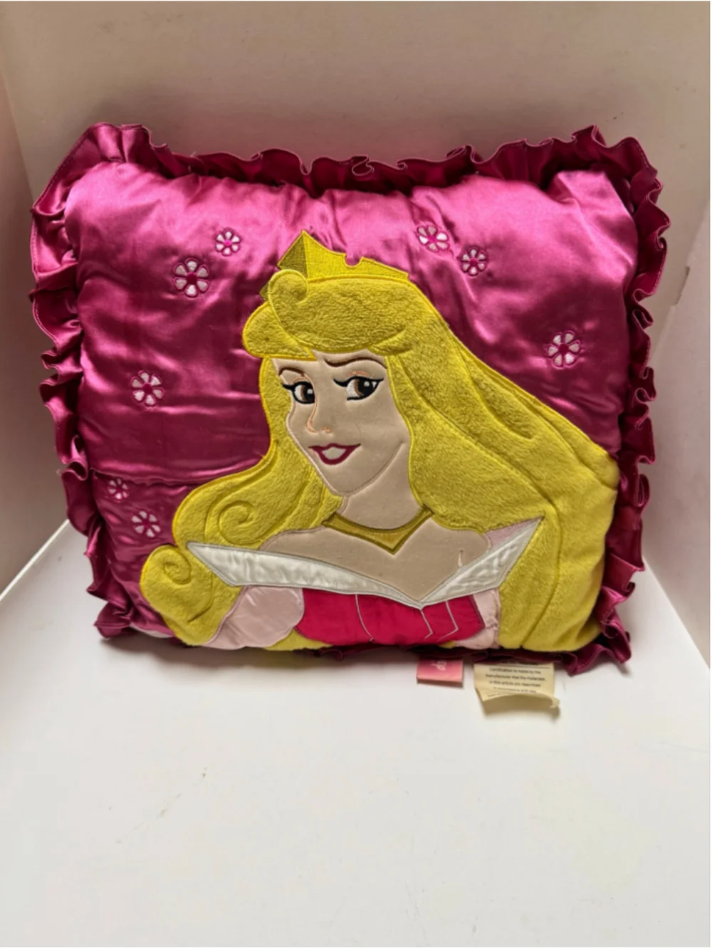 Vintage Disney Princess Aurora Accent Pillow Pink & Yellow 12” x 12”